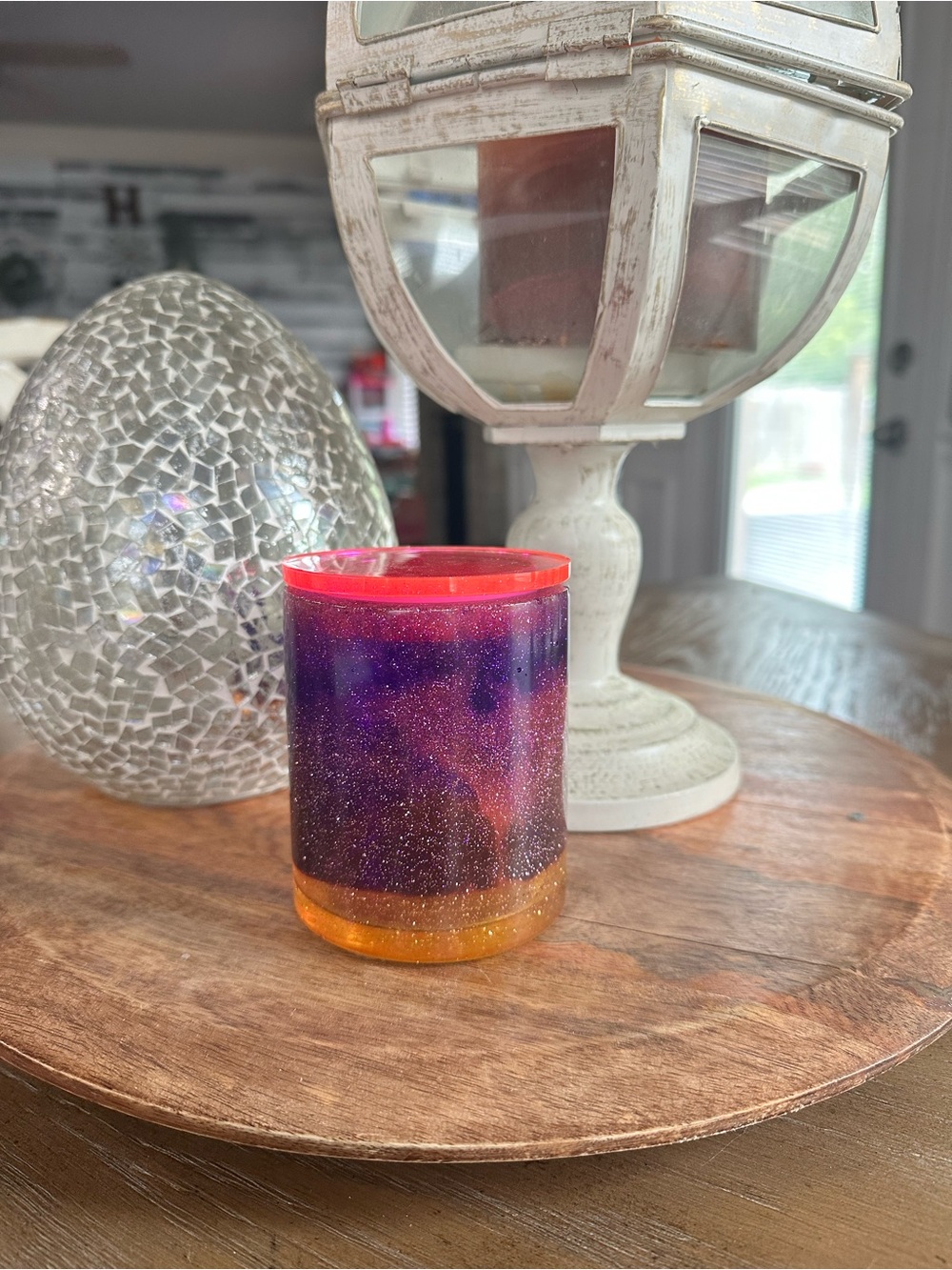 Glitter Ombre Purple and Orange Resin trinket Holder